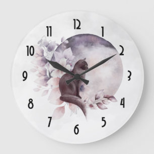 Schwarze Katze durch einen magischen Vollmond Große Wanduhr