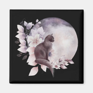Schwarze Katze durch einen magischen Vollmond Magnet