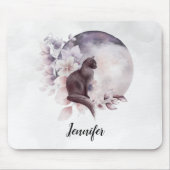 Schwarze Katze durch einen magischen Vollmond Mousepad (Vorne)