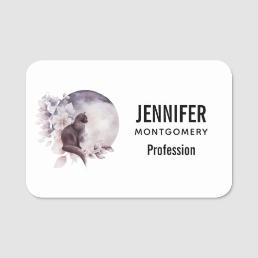 Schwarze Katze durch einen magischen Vollmond Namensschild (Vorderseite)