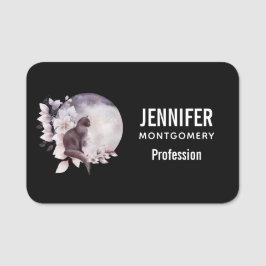 Schwarze Katze durch einen magischen Vollmond Namensschild