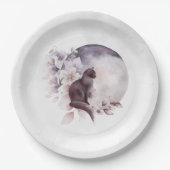 Schwarze Katze durch einen magischen Vollmond Pappteller (Vorderseite)