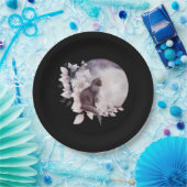 Schwarze Katze durch einen magischen Vollmond Pappteller (Party)