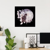 Schwarze Katze durch einen magischen Vollmond Poster (Heimbüro)