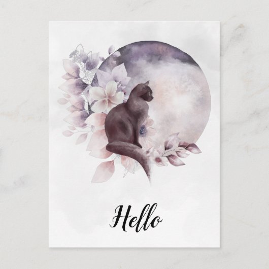 Schwarze Katze durch einen magischen Vollmond Postkarte (Vorderseite)