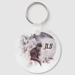 Schwarze Katze durch einen magischen Vollmond Schlüsselanhänger