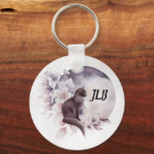 Schwarze Katze durch einen magischen Vollmond Schlüsselanhänger (Vorderseite)