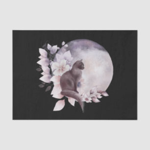 Schwarze Katze durch einen magischen Vollmond Seidenpapier