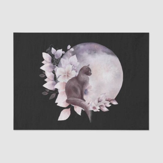 Schwarze Katze durch einen magischen Vollmond Seidenpapier (Vorderseite)