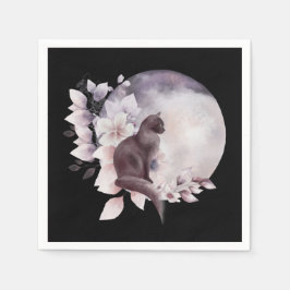 Schwarze Katze durch einen magischen Vollmond Serviette