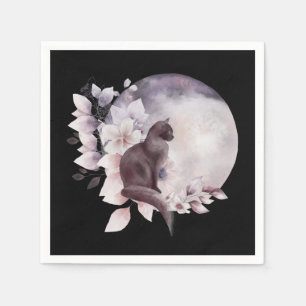 Schwarze Katze durch einen magischen Vollmond Serviette