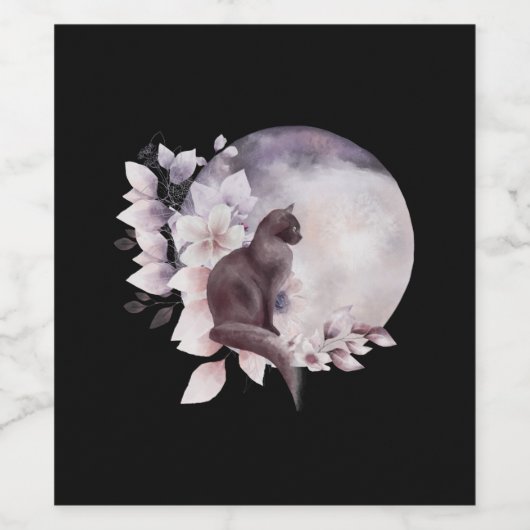 Schwarze Katze durch einen magischen Vollmond Weinetikett (Einzelnes Label)