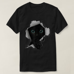 Schwarze Katze Durchguck-Design T-Shirt