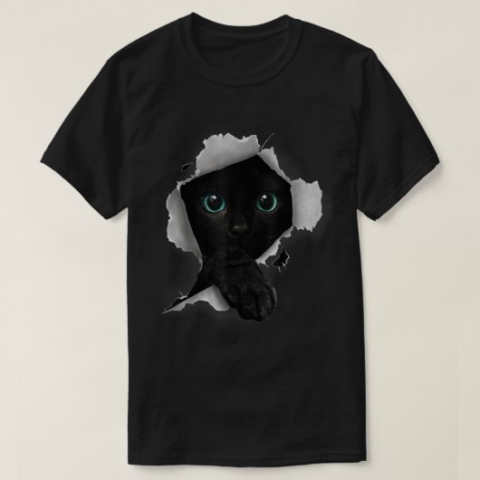 Schwarze Katze Durchguck-Design T-Shirt (Design vorne)