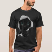 Schwarze Katze Durchguck-Design T-Shirt (Vorderseite)