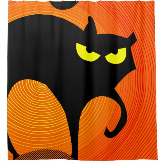 Schwarze Katze Duschvorhang (Vorderseite)
