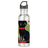 Schwarze Katze Edelstahlflasche (Vorderseite)