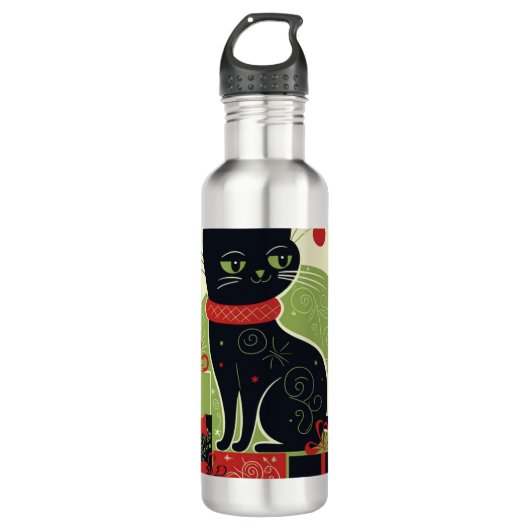 Schwarze Katze Edelstahlflasche (Vorderseite)