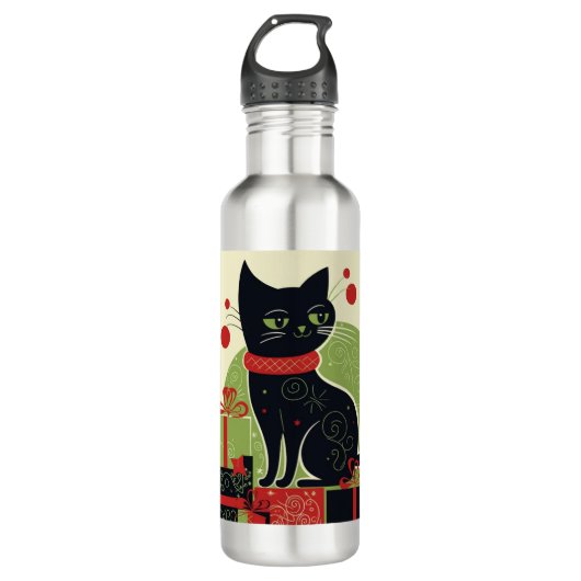 Schwarze Katze Edelstahlflasche (Vorderseite)