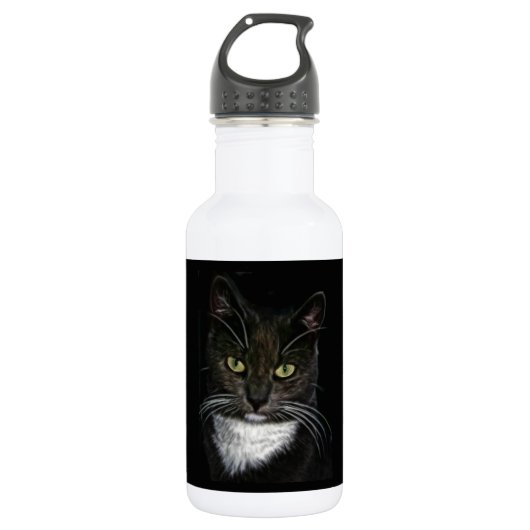Schwarze Katze Edelstahlflasche (Vorderseite)