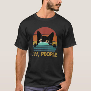Schwarze Katze Eklige Leute Gesichtsmaske Vintage T-Shirt