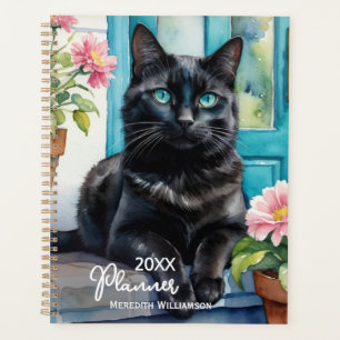 Schwarze Katze Elegantes Aquarell Benutzerdefinier Planer