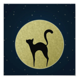 Schwarze Katze Eleganz Silhouette und Mond Fotodruck
