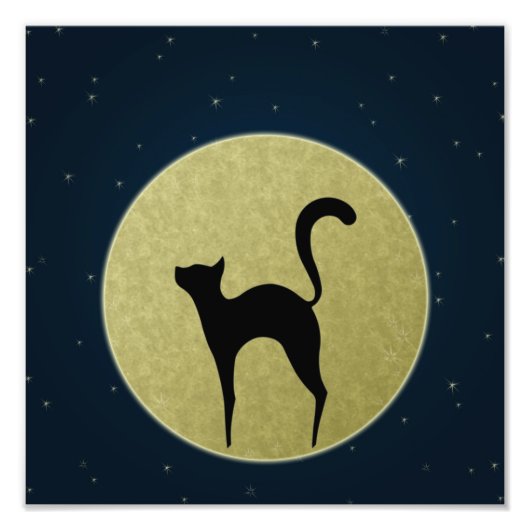 Schwarze Katze Eleganz Silhouette und Mond Fotodruck (Vorne)