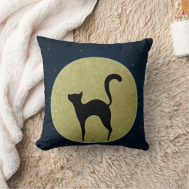 Schwarze Katze Eleganz Silhouette und Mond Kissen