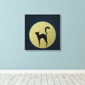 Schwarze Katze Eleganz Silhouette und Mond Leinwanddruck (Insitu (Holzboden))