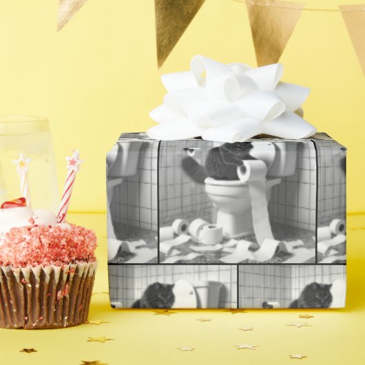 Schwarze Katze enträtselt eine Rolle Toilettenpapi Geschenkpapier (Geburtstagsparty)