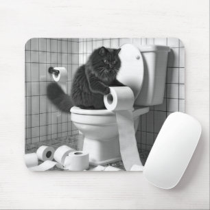 Schwarze Katze enträtselt eine Rolle Toilettenpapi Mousepad