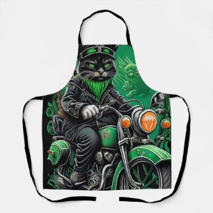 Schwarze Katze fährt Fahrrad am St. Patrick's Day Schürze