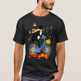 Schwarze Katze fährt Fahrrad Thanksgiving Herbst T-Shirt