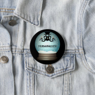 Schwarze Katze fällt Kronleuchter Herbst Schneekug Button