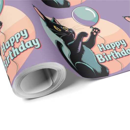 Schwarze Katze farbenfroh Geschenkpapier (Rolleneckpunkt)