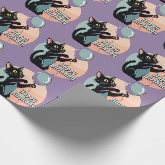Schwarze Katze farbenfroh Geschenkpapier (Ecke)