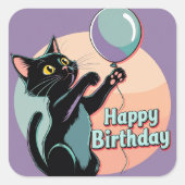 Schwarze Katze farbenfroh Quadratischer Aufkleber (Vorderseite)