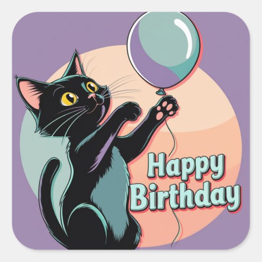 Schwarze Katze farbenfroh Quadratischer Aufkleber (Vorderseite)