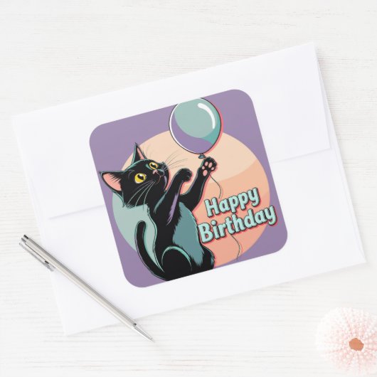 Schwarze Katze farbenfroh Quadratischer Aufkleber (Umschlag)