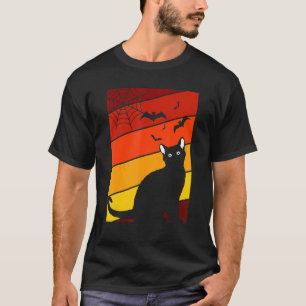 Schwarze Katze Faules Halloween-Kostüm Retro Kätzc T-Shirt
