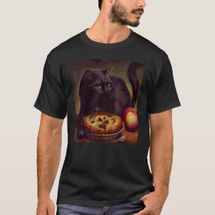 Schwarze Katze Faultier Apfelkuchen T-Shirt