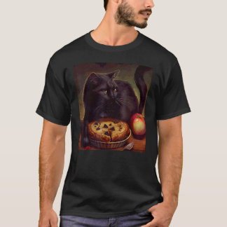 Schwarze Katze Faultier Apfelkuchen T-Shirt