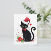 Schwarze Katze Feiertagspostkarte (Stehend Vorderseite)