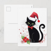 Schwarze Katze Feiertagspostkarte (Vorne/Hinten)