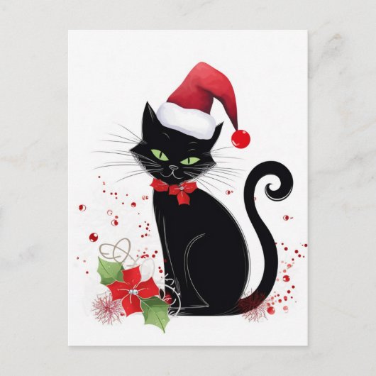 Schwarze Katze Feiertagspostkarte (Vorderseite)