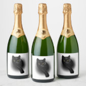 Schwarze Katze Feilenägel Schaumweinetikett (Flaschen)