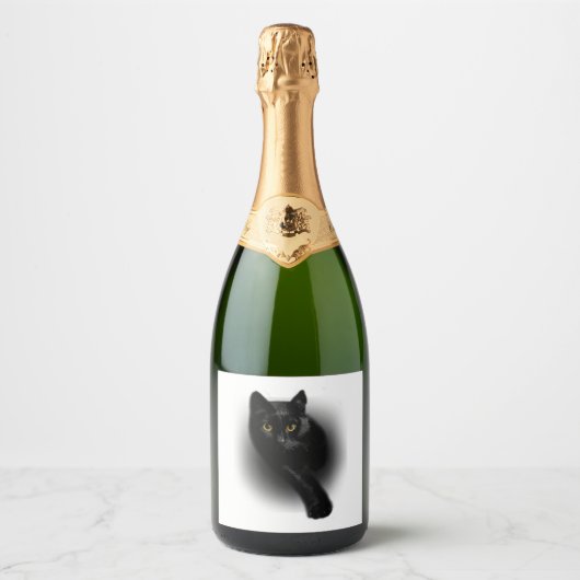 Schwarze Katze Feilenägel Schaumweinetikett (Vorderseite)