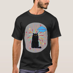 Schwarze Katze Feuerwerk T-Shirt