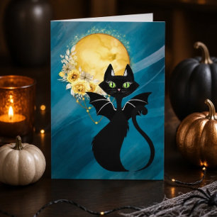 Schwarze Katze   Fledermaus-Katze   Elegante Hallo Feiertagskarte